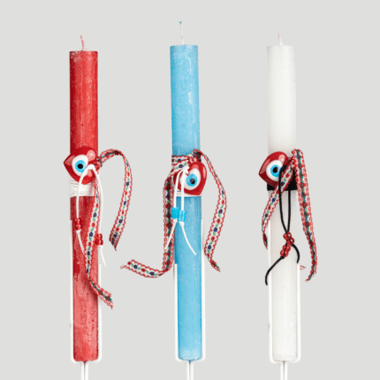 Λαμπάδα με χάντρα - καρδιά με μάτι