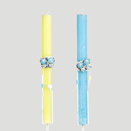 Λαμπάδα με κεντητό στολίδι - γαλάζια πεταλούδα