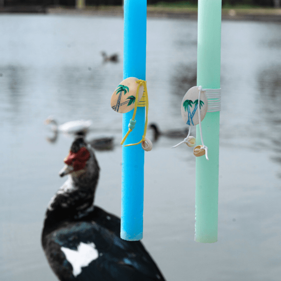 WAKS Easter candles Χειροποίητες Πασχαλινές λαμπάδες με ξύλινα οικολογικά στολίδια χάντρες και κεντήματα